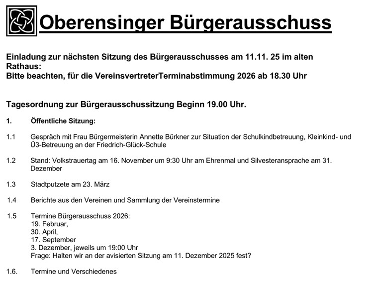 Aktuell: Einladung zur Bürgerausschusssitzung